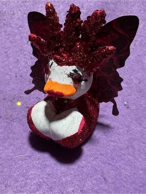 Handcrafted Red Glitter rubber Duck Bird Ornament